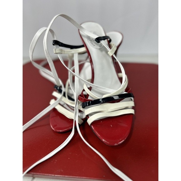 Brooks Brothers Red Fleece Womens Tie Red Black & White Heels Sandals Size 7 1/2 - Picture 1 of 9